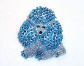 Tiny Blue & Gray Beaded MINIATURE POODLE dog art pin/ pendant (Ready to ship)