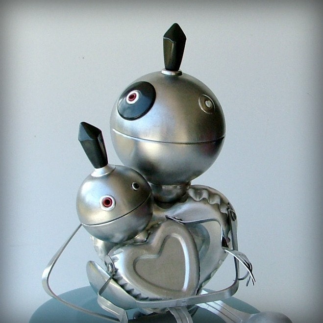 Who Loves You Baby - robot art sculpture assemblage -recycled