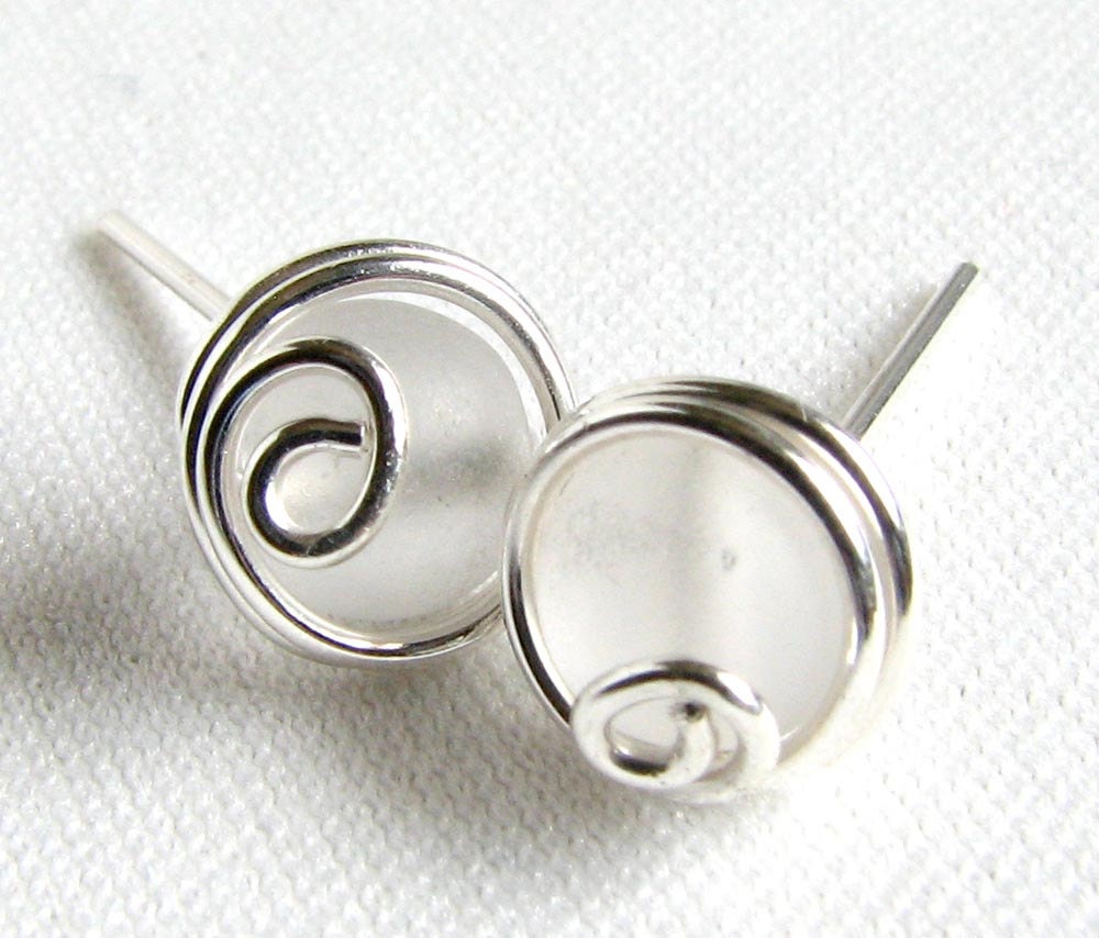 Post Earrings White Recycled Glass Sterling Silver