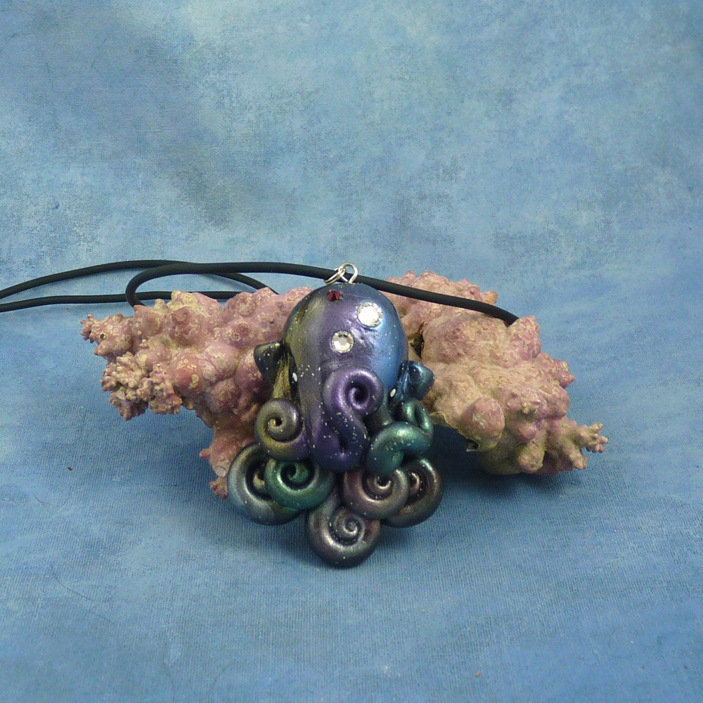 Cosmic Octopus Necklace, Handmade Polymer Clay Space Jewelry
