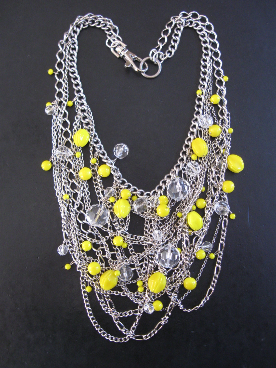 Citron Statement Necklace -  Yellow and Crystal Tangle Bib - Limoncello