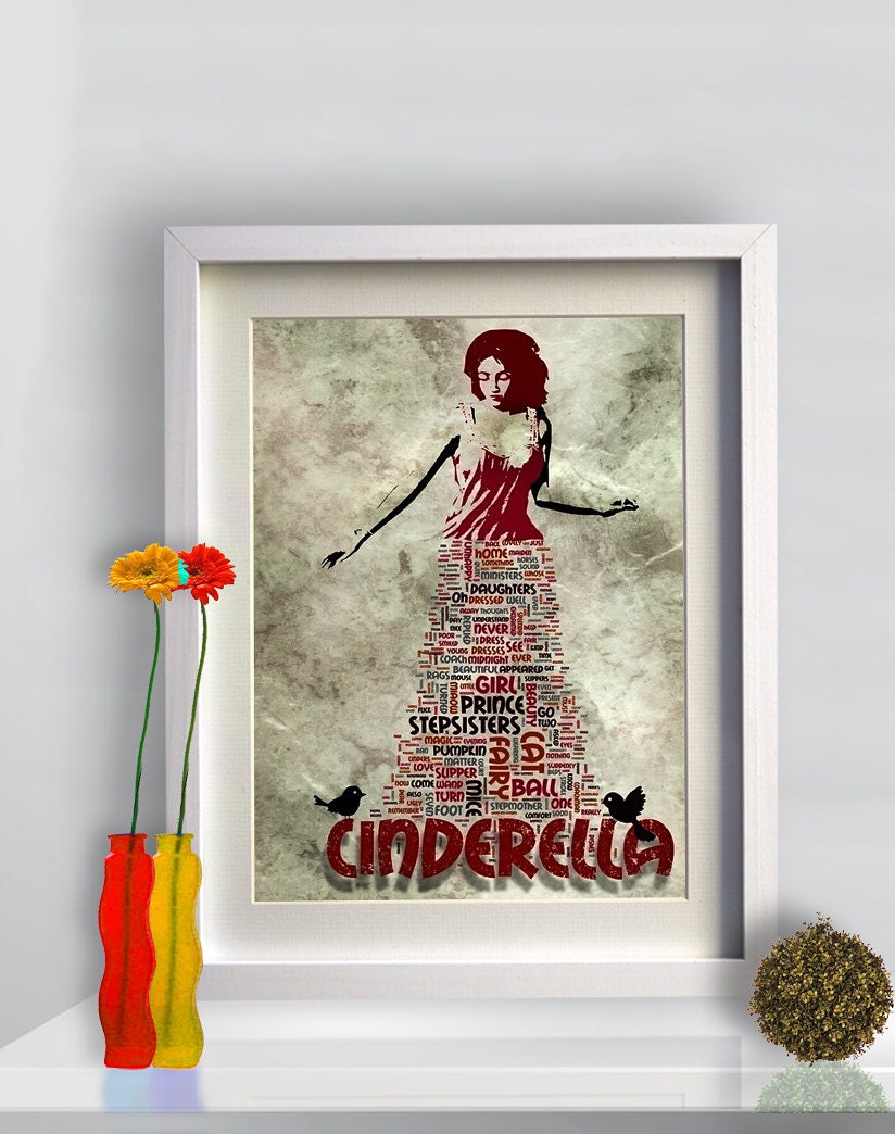 Artwork Mixed media poster Princess Cinderella fine art wall decor fairytale on cotton canvas -  by artistico Handmade giclee large print