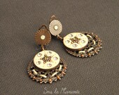 Earrings Boheme beige-greige,chandelier clip earring,dangle,polymer clay, metal,rhinestone,handmodelled,ethnic,chic,hippy,shabby,nude