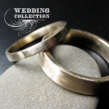Recycled Hand Forged 14k Yellow Gold Ring Band Set Satin Finish Eco Friendly Metal