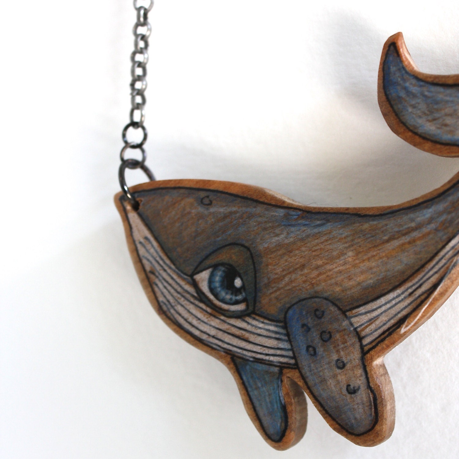 Illustrated Whale Wood Pendant Necklace - Eco Handcrafted - Limited Edition
