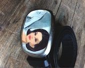 that girl- repurposed vintage sewing pattern lady 60's illustration pewter buckle and belt.