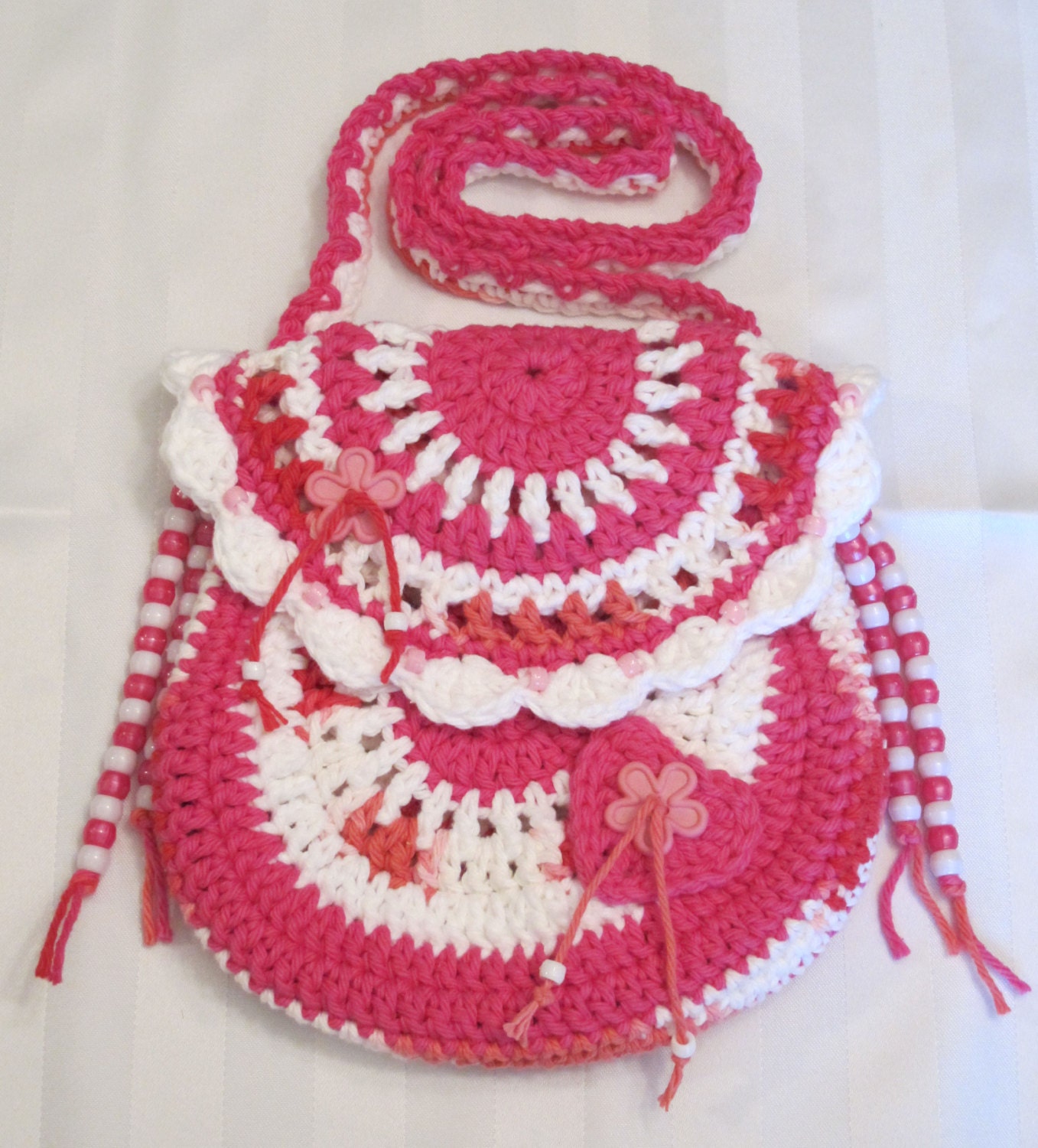 Pink Rose Garden Crochet Purse - Shoulder Bag - Handbag