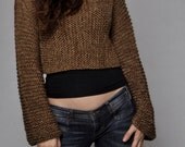Hand knit sweater - Little cover up top in Coffee/ Brown