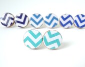 Aqua Chevron Earrings - Geometric Jewelry - Wood Earrings - Made to Order - Gift Under 10 - Turquoise Stud Earrings - Zig Zag
