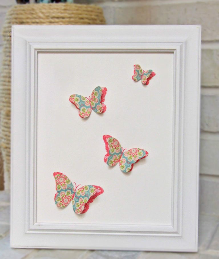 Butterfly Sewn Paper Collage, Nursery Art, Children's Artwork 8 x 10 Wall Art, 3D Butterflies