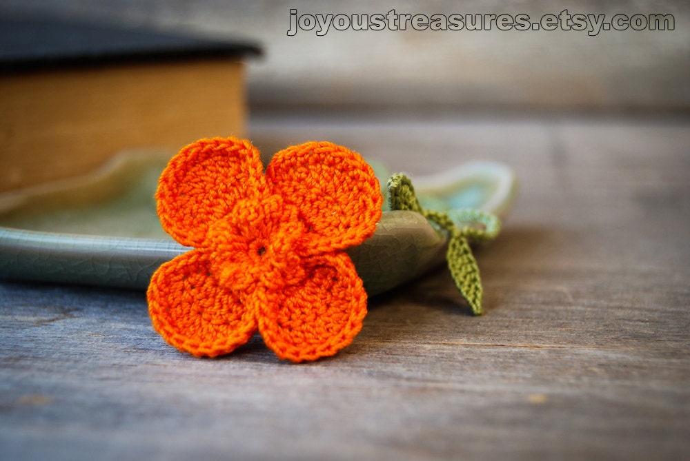 Crochet Flower Bookmark Orange Poppy