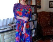 Susan Freis Dress Vintage 80s Geometric Floral Susan Freis Chic Midi Dress  (s m)