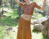 Gypsy Sari Set Vintage Ethnic India Embroidered Mirrors Bohemian Gypsy Sari Ensemble Set   (s)