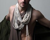 Burning Man Scarf Organic Infinity Scarf Cream White and Grey Circle Womens Mens Necklace Fabric Jewelry Tribal Summer Christmasinjuly CIJ