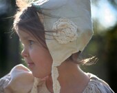 Little Linen Reversible Pixie Hat - Girls Bonnet - Sewn - Knit - Eco Friendly Cream and Flowers