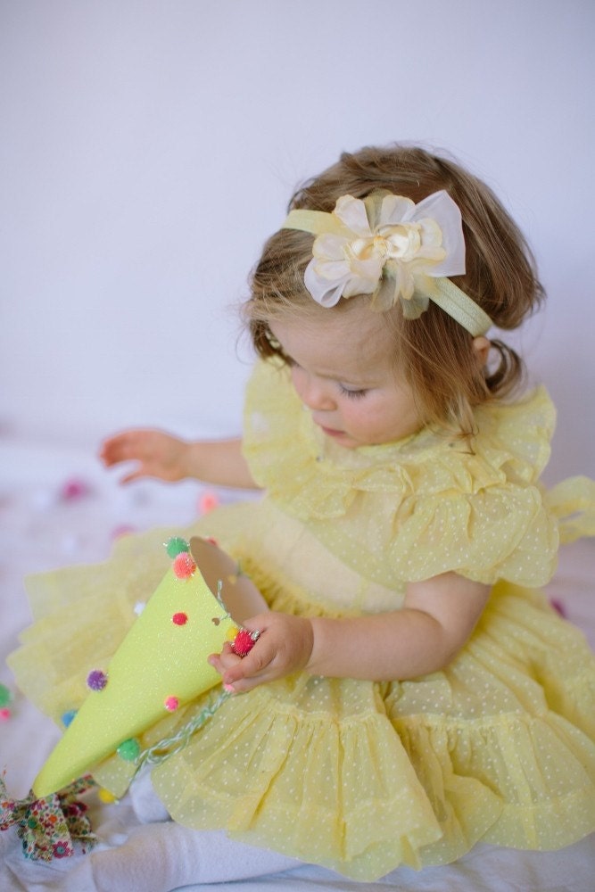 Flower Girl Headband More Colors, Silk Bow Hair Piece, Painted Petals, Halo, Crown, Wedding Head Piece, Ships in 1 Month