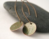 Mixed metal drop earrings, niobium hypoallergenic metal, copper green patina disc