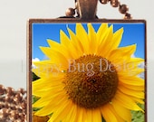 Sunflower Pendant and Necklace 1" Square - Choose Silver or Copper
