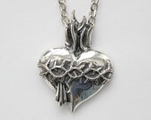 Silver Sacred Heart Necklace in Solid White Bronze with Sterling Overlay