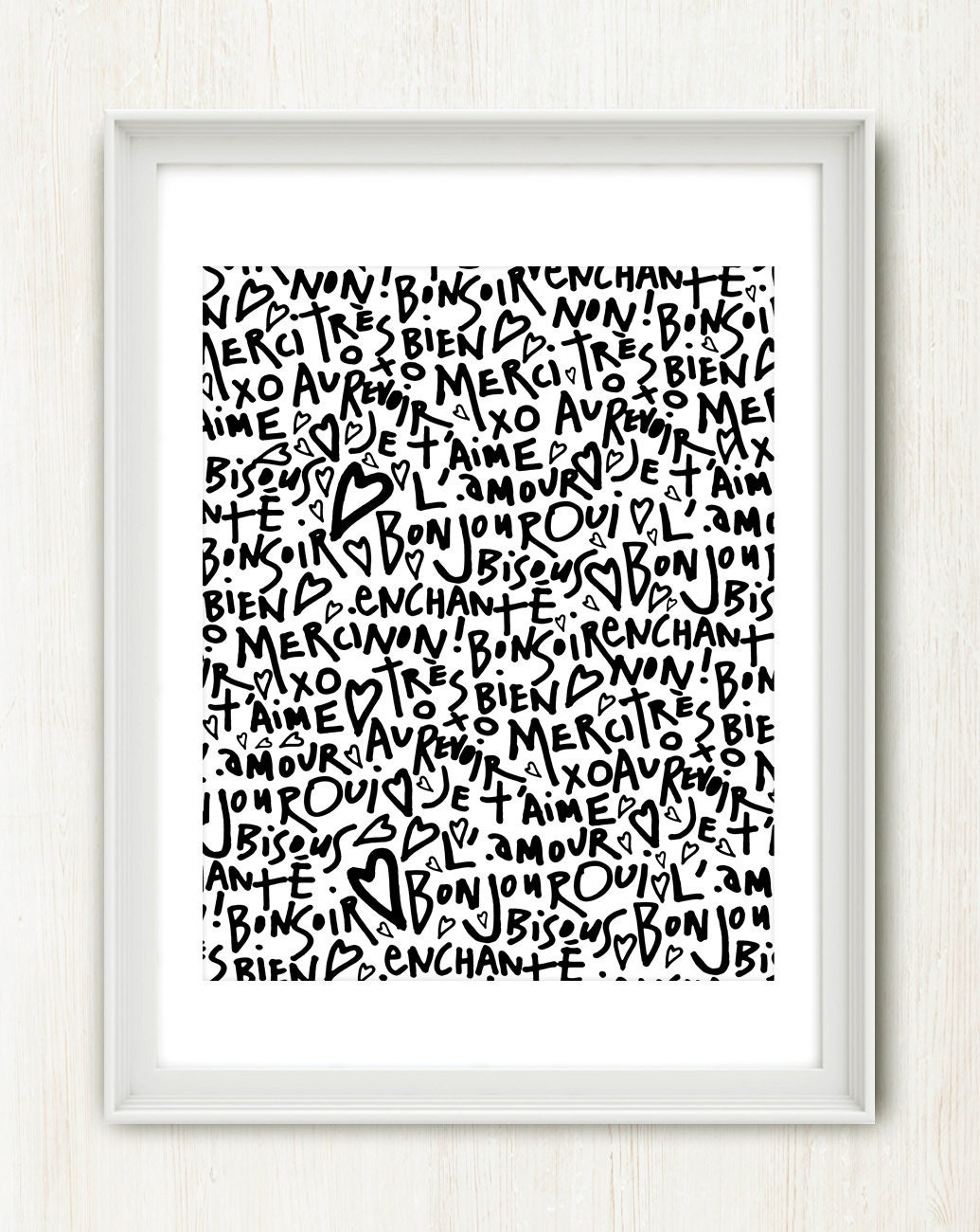 10 French Words to Love - Romantic French Print in Classic Black and ...