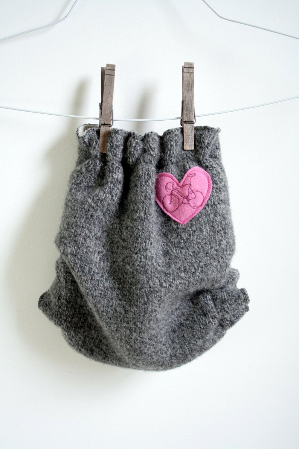 track bike diaper cover - one size wool diaper cover - nifty nappy woolie wrap - pink and gray