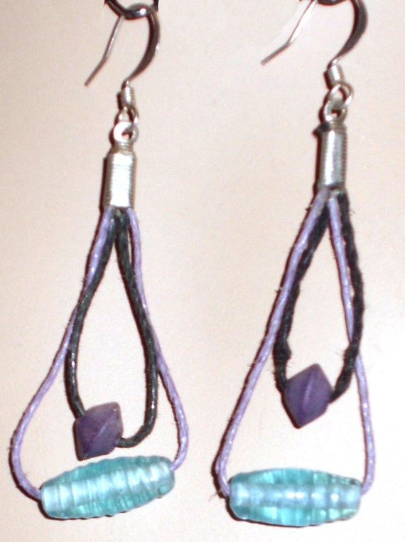 Wood Hemp Pink Purple Earrings