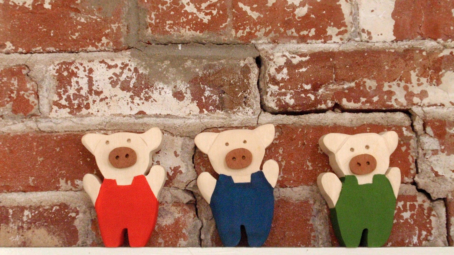 very worldly pigs (set of 3) / modern folk fairy tale pigs