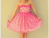 1950s party dress / bright neon pink lace strapless dress / vintage Prom dress (XS/S)