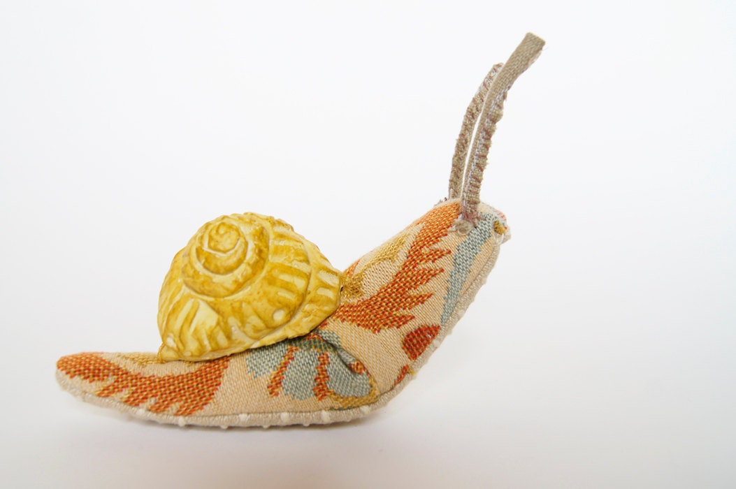 Soft Sculpture Snail with Yellow Ceramic Shell