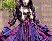 Recycled Sweater Coat with a Medieval Liripipe Hood and Bell Sleeves by SnugglePants- READY TO SHIP