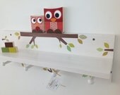 Red Mom and Child Owl Shelf - Painted White - eco-friendly by Maple Shade Kids