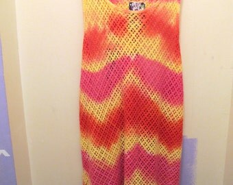 Pink and Yellow Tie Dye Net Tank Dress