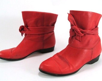 80s Red Leather Gloria Vanderbilt  Pirate Ankle Boots Size 7.5