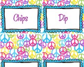 Neon Peace Sign White Place Card