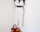 vintage 90s WHITE cotton EYELET jumpsuit overalls medium large