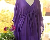Purple Caftan Maxi Dress - Beach Cover Up - Cotton Gauze