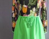 Vintage Lime Green 60s Psychedelic Floral Mod Dress
