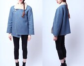 Vintage 1970s / 1980s Pinchot Hiking Denim Brushed Asymmetrical Swing Coat with Sherpa Lining M