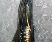 Ultra Long Rooster Feather hair clip with black leather lacing