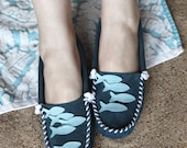 Size 7 - Ocean Blue Fish Moccasin