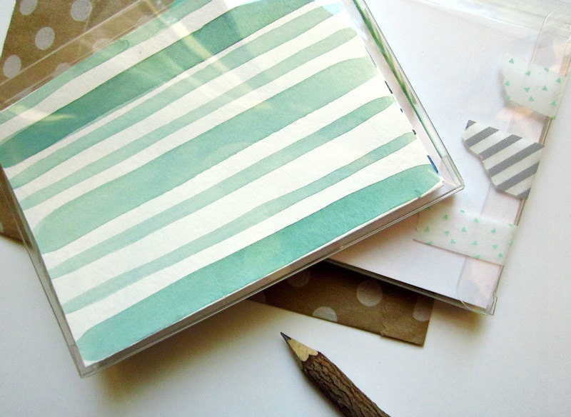 Striped Watercolor Note Card Variety Set - hand-painted