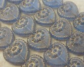 17mm Matte Transparent Sapphire with Gold Inlay Czech Glass Victorian Heart Beads (B363)