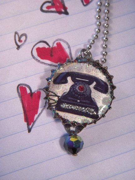 Call Me Vintage Phone Crystal Drop Necklace