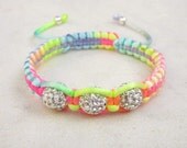 Friendship bracelet rainbow pastel and neon macrame rhinestone disco ball beads