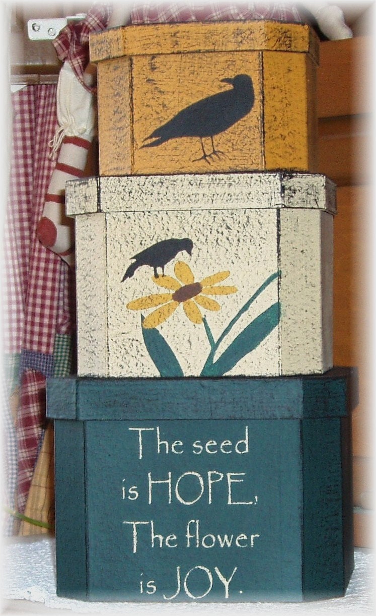 The seed is hope the flower is joy primitive shaker boxes