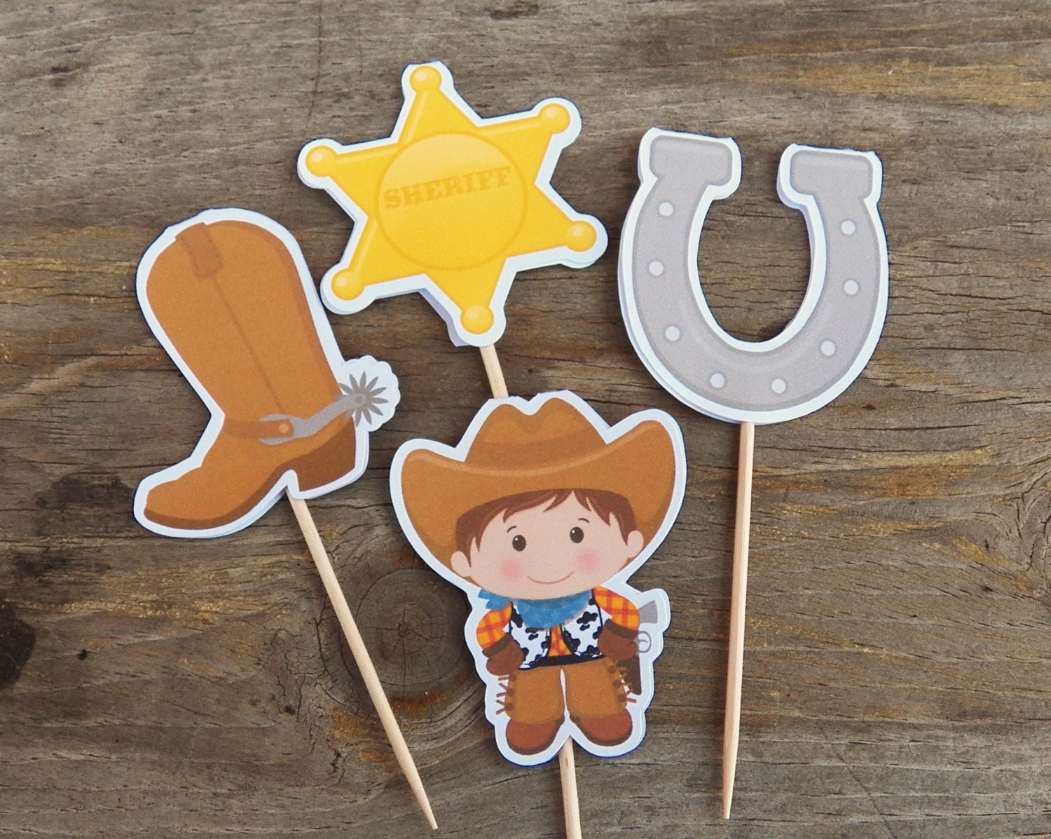 Cowboy Cupcake Toppers, Set of 12 Little Cowboy Decorations by The Birthday House