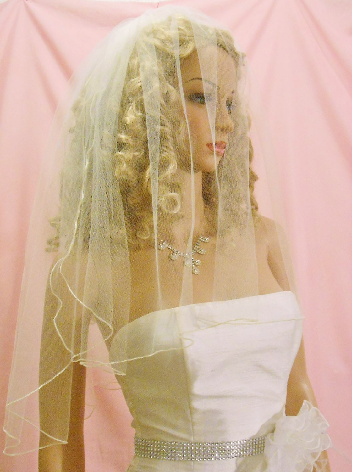 Elbow Length Pencil Edge  Ribbon Veil, 2 Tiers