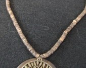 Wood pendant with copper tree emblem necklace complete with all natural wood beads-Handmade-FREE SHIPPING