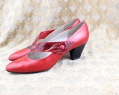 Vintage Heels Red Leather Pumps Pietro Pointy Toe Pumps Size 81/2