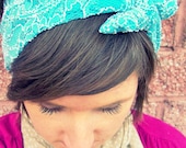Bow Tie Headscarf - Sky Blue Sparkle Lace Tie Up Headband